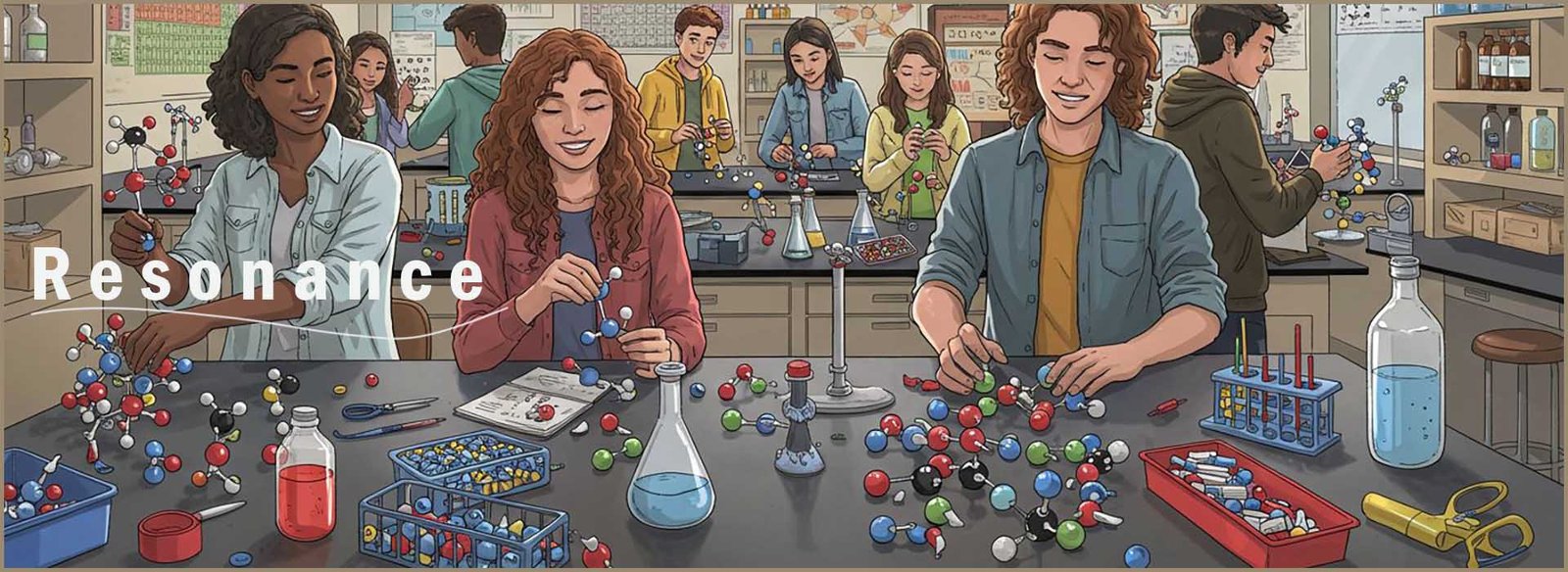 resonance header image, students building models of molecules.